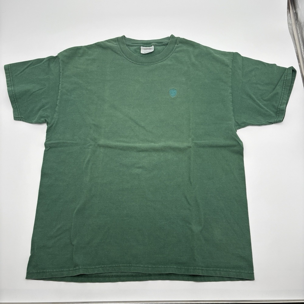 Vtg 90s Hanes Beefy T Men Large Warner Bros Embroidered Emblem Green Shirt
